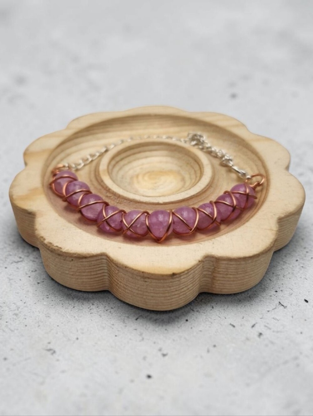 Handmade Wire-wrapped Adjustable Purple Beaded Bracelet